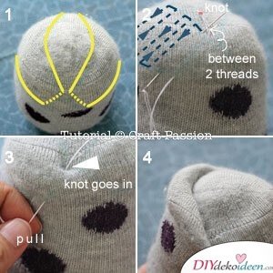 Augenbrauen und Ohren nähen-DIY Bastelideen mit Socken 