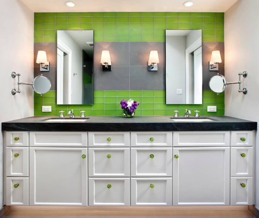 Badezimmer mit grünen Fliesen aufpeppen - modernes Bad