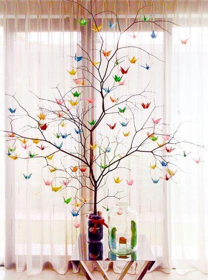 Schmetterling Baum selber basteln, Origami Bastel-Ideen