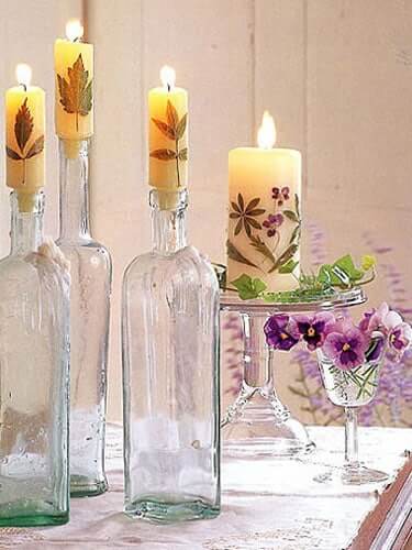 Kerzen selber machen aus getrockneten Blumen-Wohndeko Bastel-Ideen