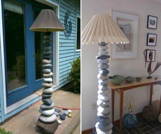 Stehlampe mit Steinen verzieren - DIY Lampe