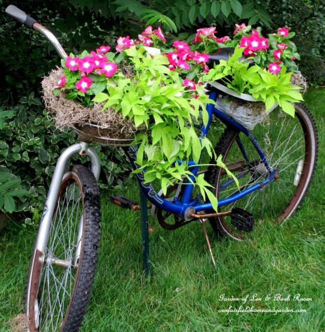 Fahrrad als Blumentopf gestalten-DIY Gartendeko-Ideen-Gartengestaltung