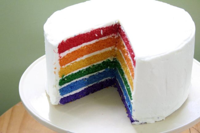 Bunte Torte in den Farben des Regenbogens