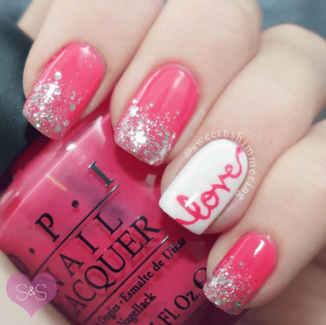 DIY Nageldesign Ideen zum Valentinstag, Nägel bemalen love Pink