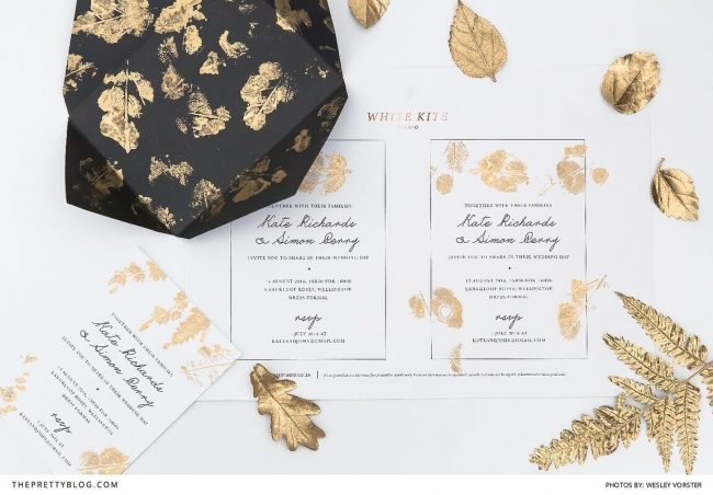 elegangte Einladungskarten zur Hochzeit selber machen, Goldeffekt