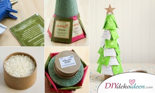 Bastelideen für DIY Geschenke zu Weihnachten, Teebaum, Baum mit Tee