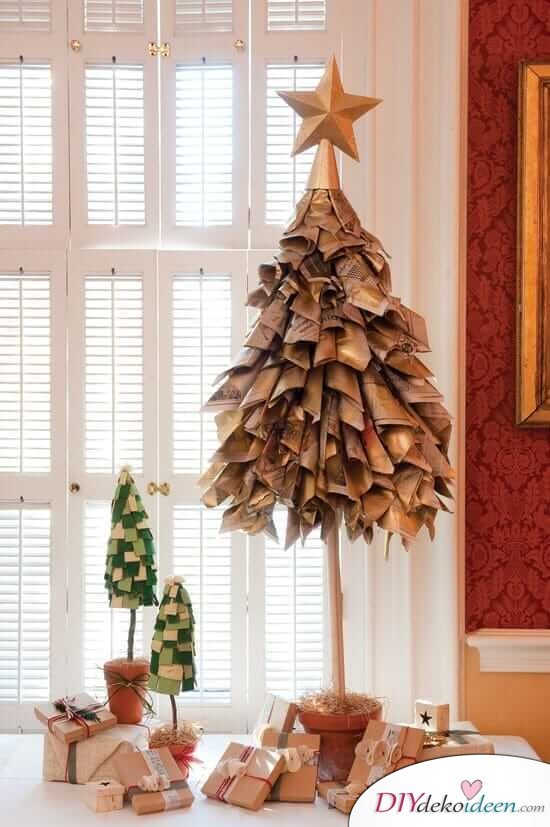 DIY Weihnachtsbaum-Bastelideen, Weihnachtsdeko aus Zeitungspapier
