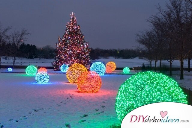 shining Christmas balls, with light chains like garden deco