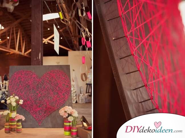 Herzbild aus Garn - DIY Idee zum Valentinstag 