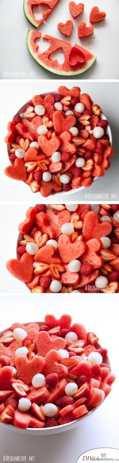Leckere Rezepte zum Valentinstag - Obstsalat mit Melonen-Herzen