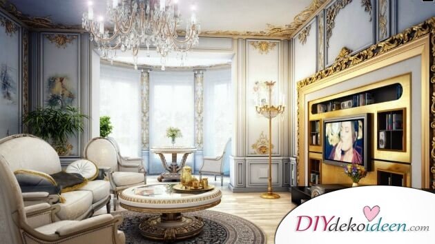 Extravagante Wohnzimmer Interieur-Ideen - Romantisches Mobiliar mit Fernsehwanda