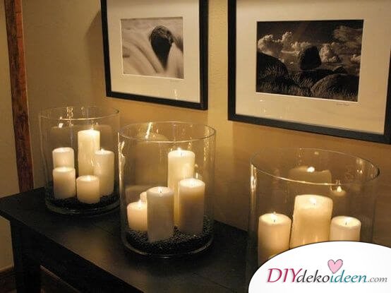 DIY Schlafzimmer Deko-Ideen zum Valentinstag: Kerzen in großen Kerzengläsern