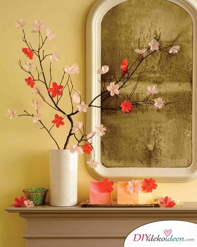 DIY Ideen - Frühlingsdeko selbst gestalten - Kirschblüten aus Transparentpapier