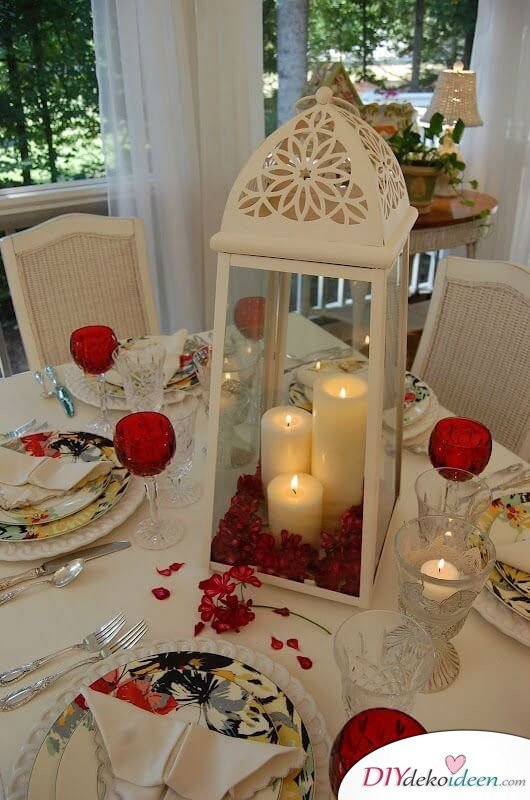 Windlicht Deko mit Kerzen - Tischdeko zum Valentinstag