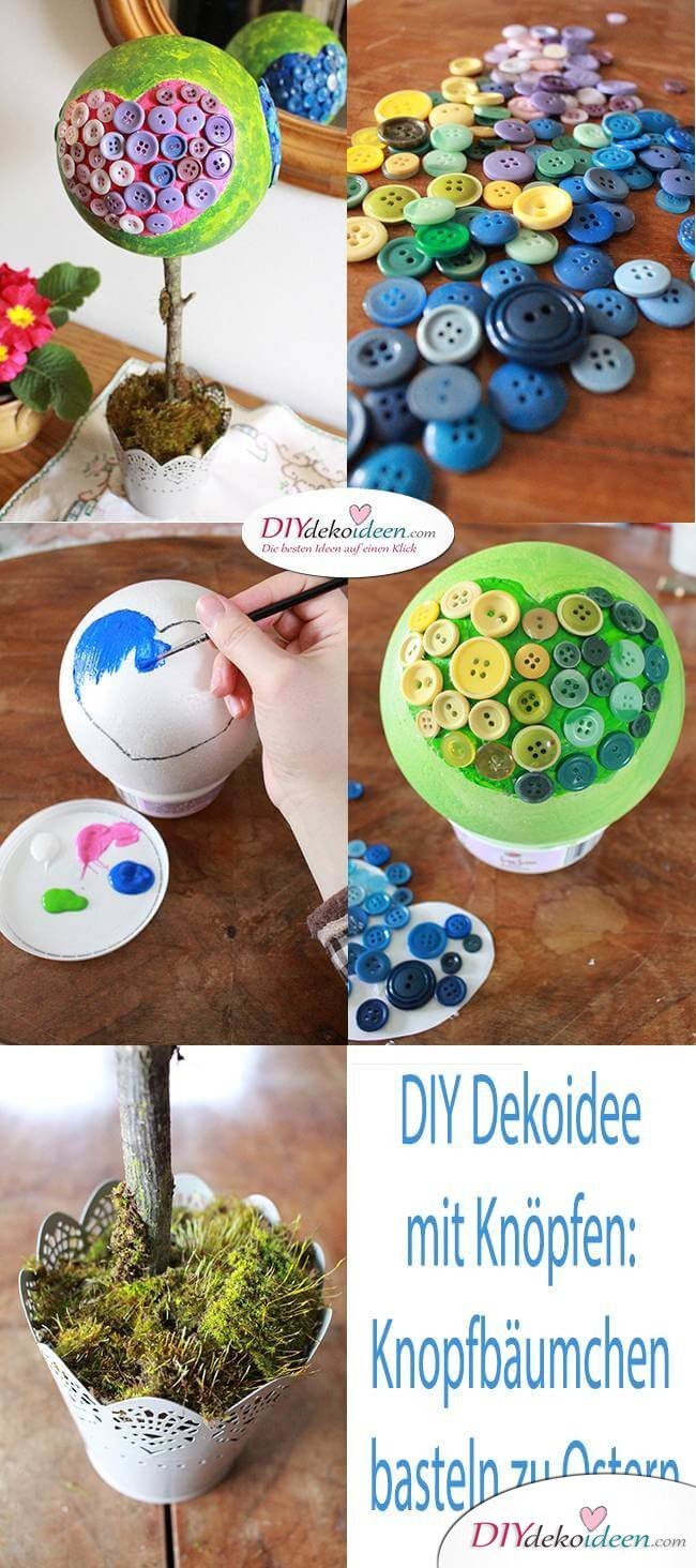 DIY Dekoidee mit Knöpfen: Knopfbäumchen basteln zu Ostern