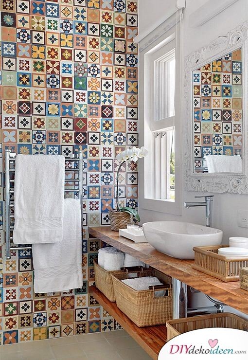 Fliesen-Deko Ideen: extravagantes Badezimmer mit marokkanischen Fliesen: bunte Muster