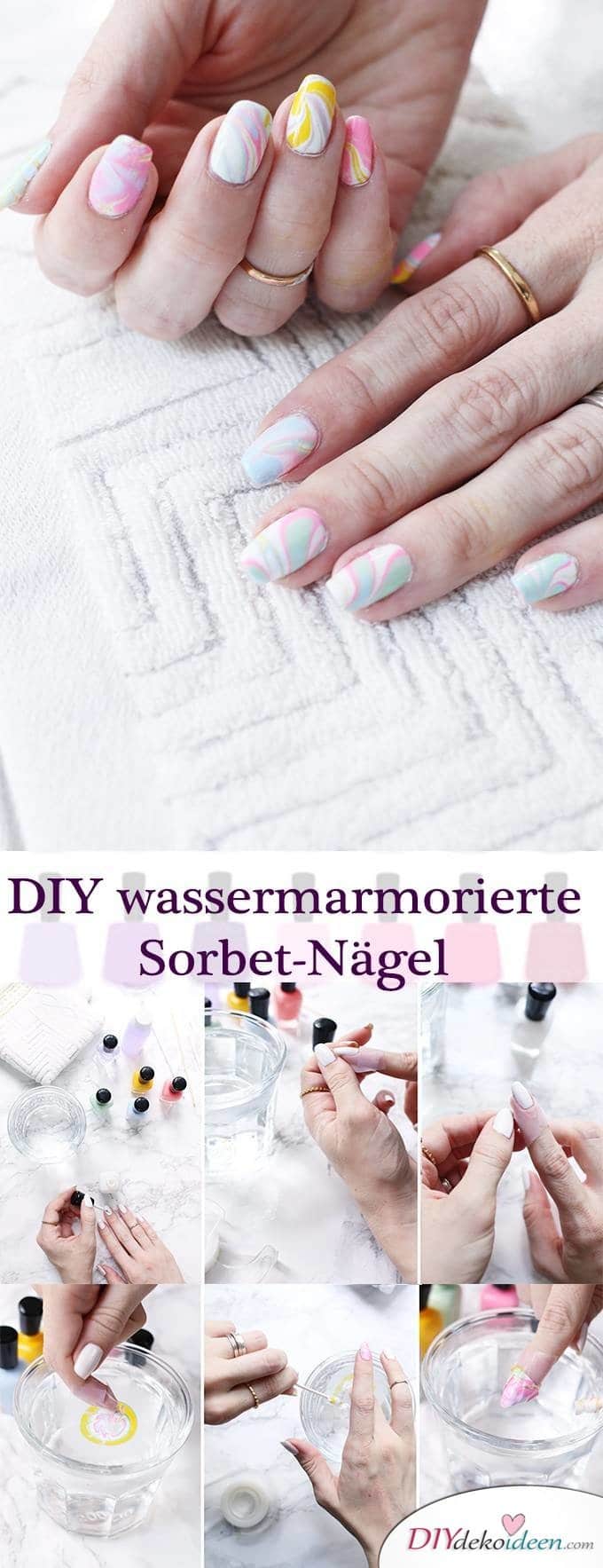 DIY Nailart wassermarmorierte Sorbet-Nägel - Watermarble - Sommernägel 