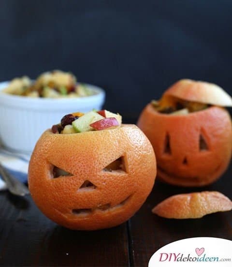 Halloween Snack Rezepte - Grapefruit-Kürbislaternen