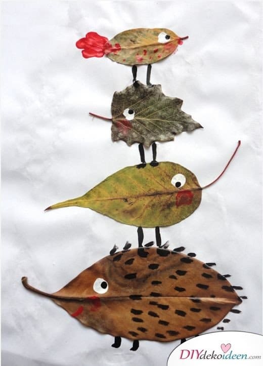 Herbstdeko basteln -DIY Bastelideen - Blatt Tiere basteln mit Kindern 
