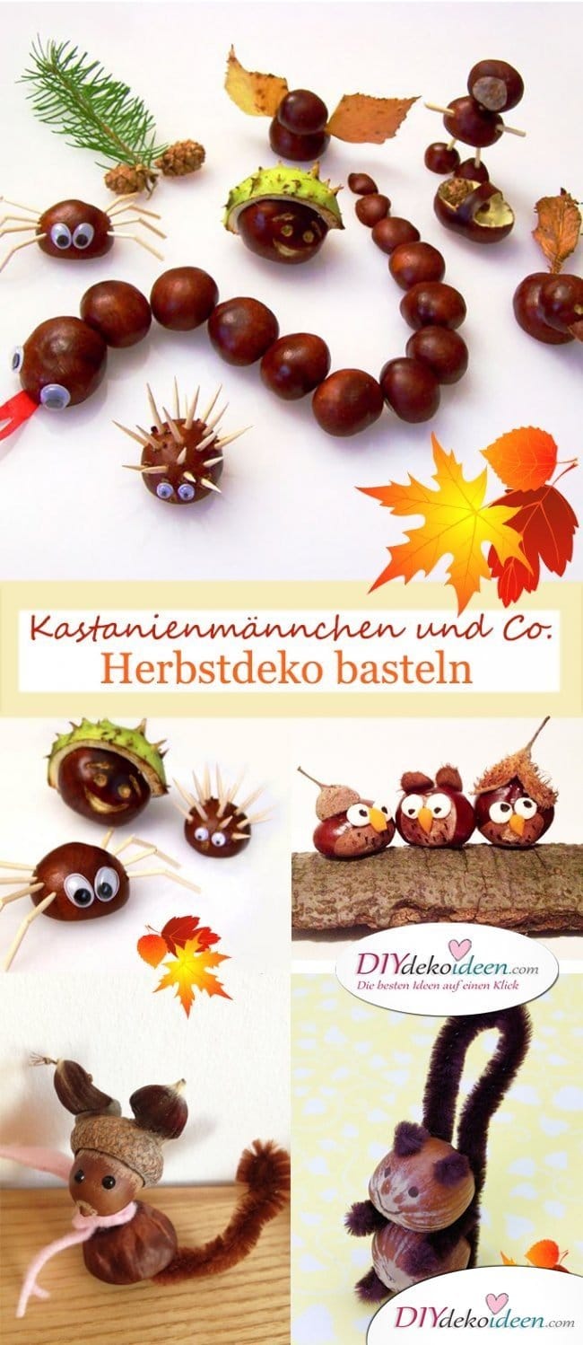 Kastanienmännchen und Co. - Herbstdeko basteln mit Kastanien und Nüssen