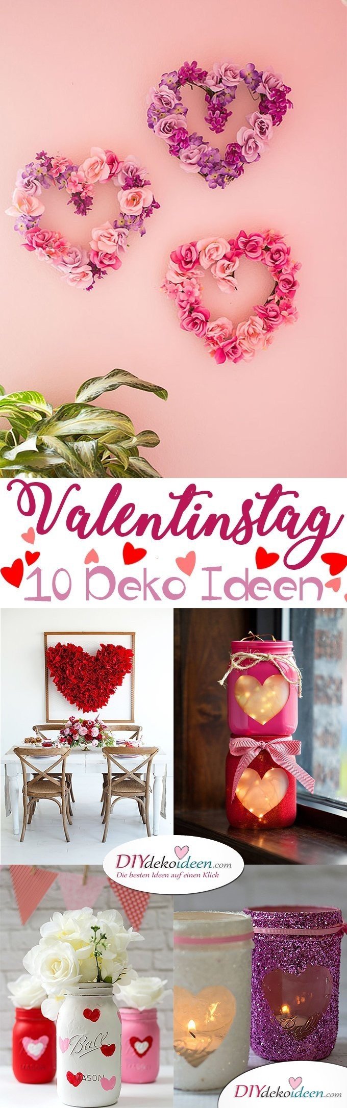 Valentinstag 10 Deko Ideen, Blumenherzen, Valentinstag Deko Ideen, Deko Valentinstag, dekorieren, DIY Dekoideen, Deko basteln, romantische Deko, 