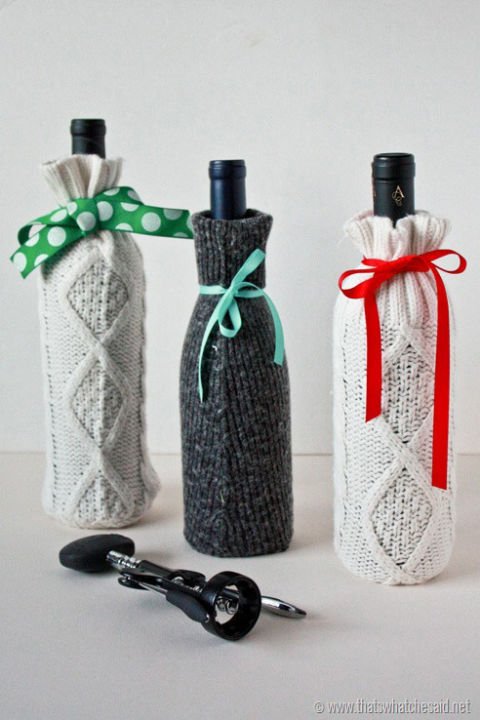 Weinflaschen verkleiden - Winter-Geschenkideen