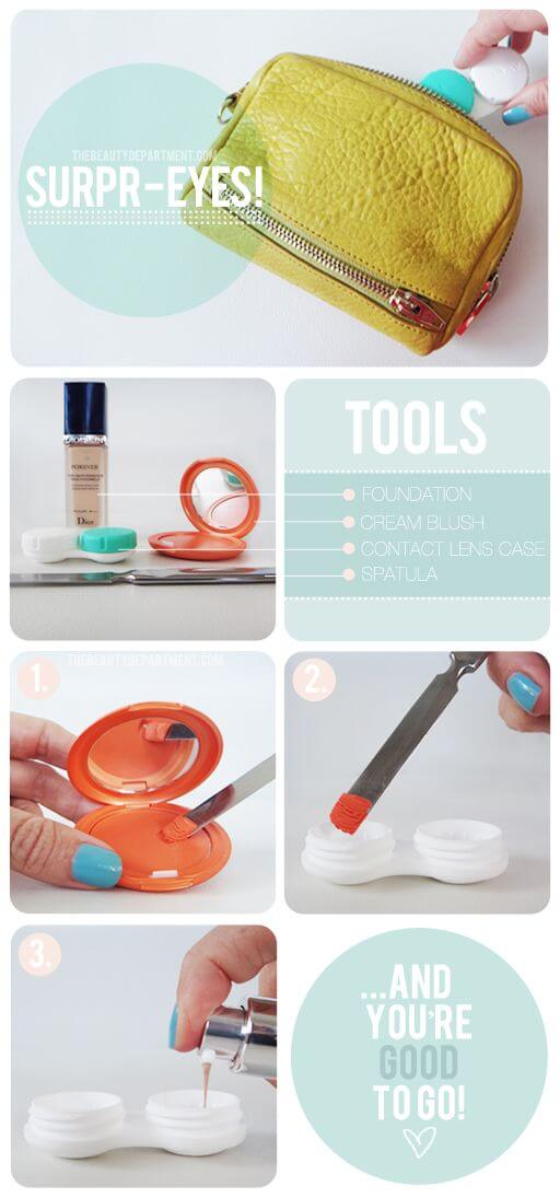 Make-Up im Kontaktlinsenhalter - Super Idee für kleine Taschen