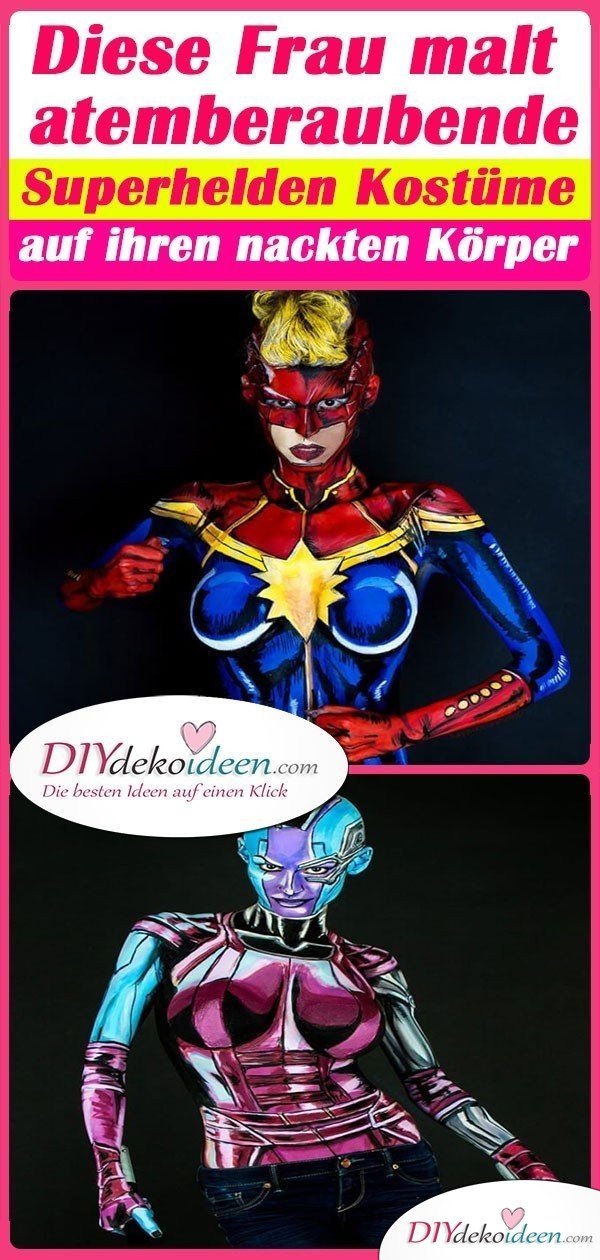 Diese Frau malt atemberaubende Superhelden Kostüme auf ihren nackten Körper