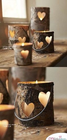 DIY Kerzenhalter aus Holz basteln - rustikale Deko -Stimmungslicht