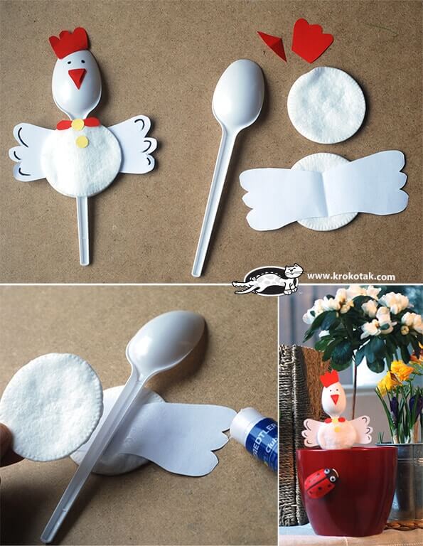 Hühnchen aus Plastiklöffeln basteln - DIY Projekte für Kinder zu Ostern