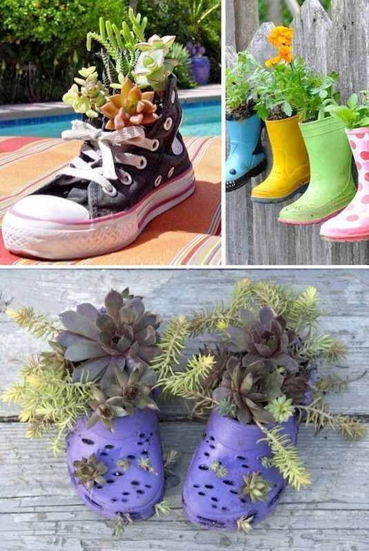 Alte Schuhe als Blumentopf benutzen - DIY Garten-Dekoration