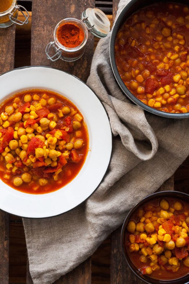 Leckere Abendessen Ideen - Kichererbsen-Stew mit Tomaten und Mais