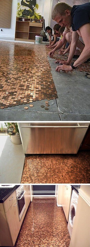 Boden mit Kupfergeld bekleben - DIY Luxus-Boden