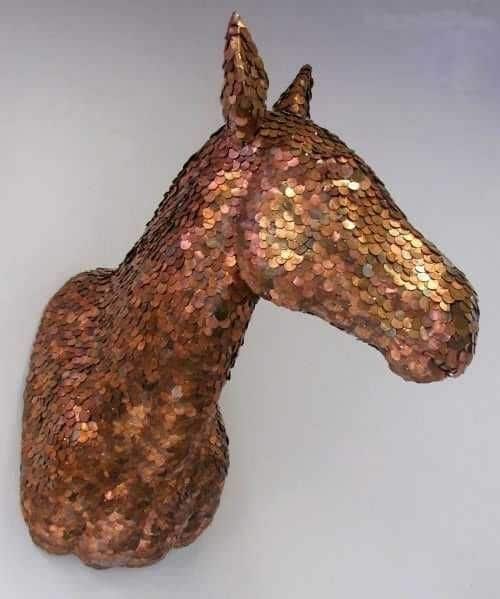 Wanddeko aus Euro Münzen - Pferde Skulptur