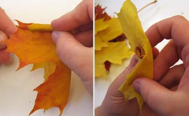 Blätter zu Blumen formen - DIY Bastelideen für den Herbst