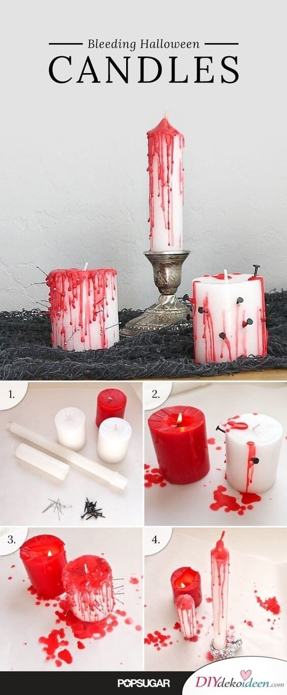 Kerzen mit Blut zum selber machen, DIY Halloween Deko