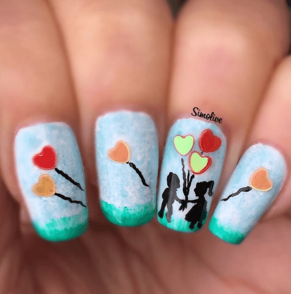 DIY Nageldesign Ideen zum Valentinstag, Szene auf die Nägel malen, romantische Nägel