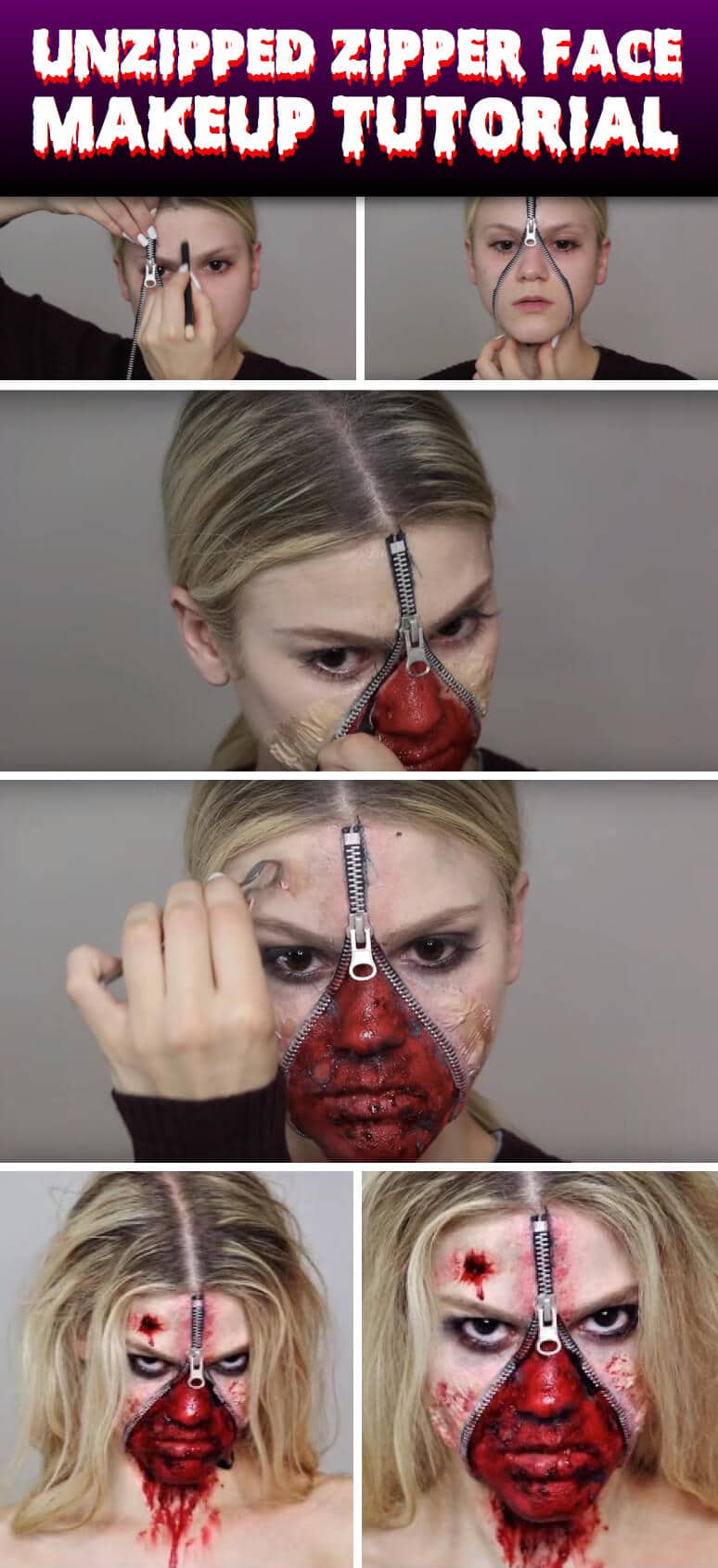 Reisverschluss Gesichtsmakeup Horror- Halloween Makeup