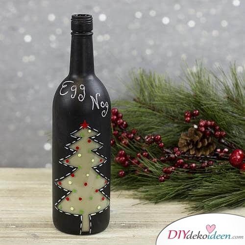DIY Weihnachtsdeko Bastelideen mit Weinflaschen, Kreidenfarbe Deko Weihnachtsbaum