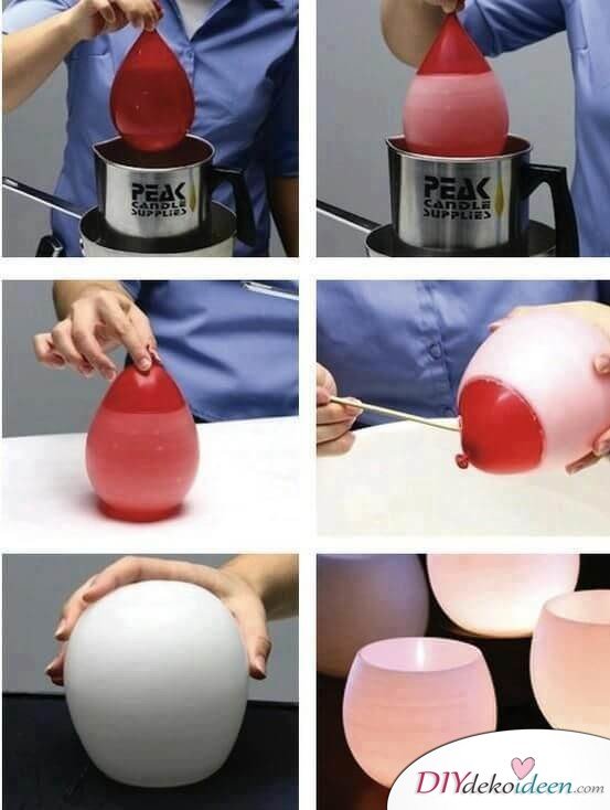 Deko-Kerzenhalter selber machen aus Wachs, Mit Luftballons und Wachs basteln