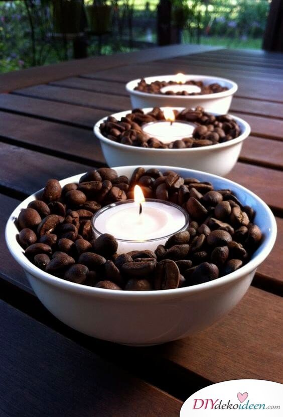 Deko-Kerzenhalter selber machen, Deko mit Kaffeebohnen