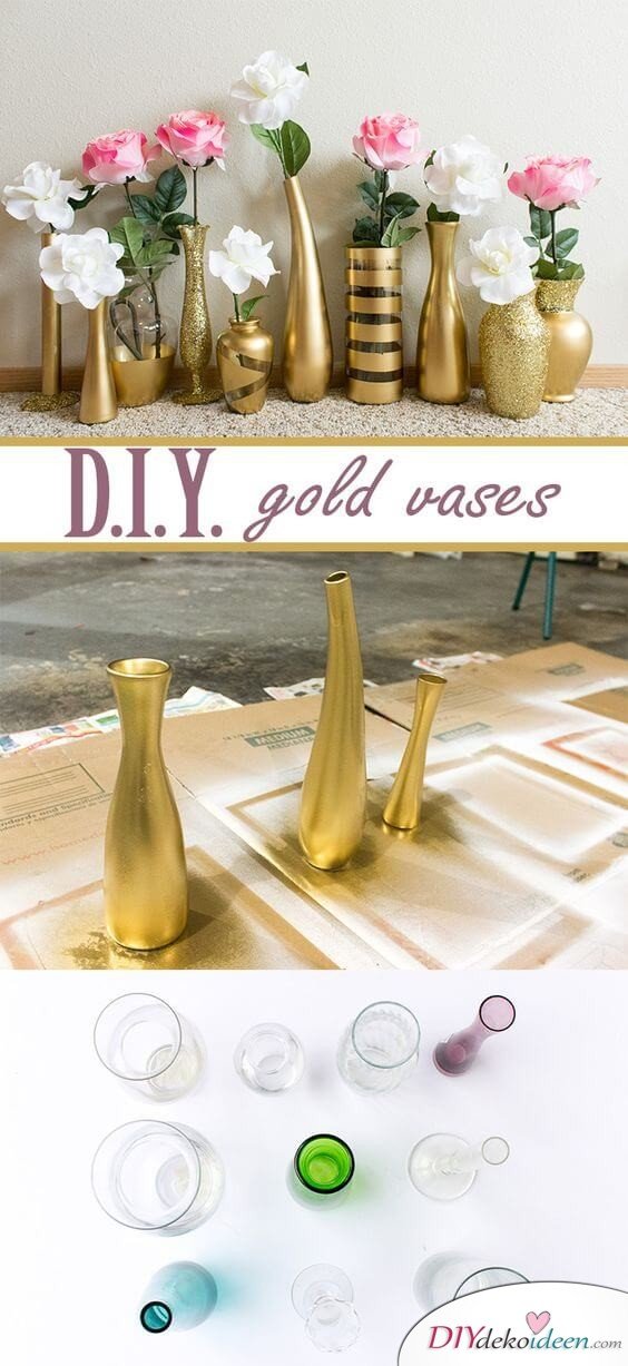 DIY Wohndeko-Ideen mit Spraydosen, Vasen besprühen, Dekoration selber machen