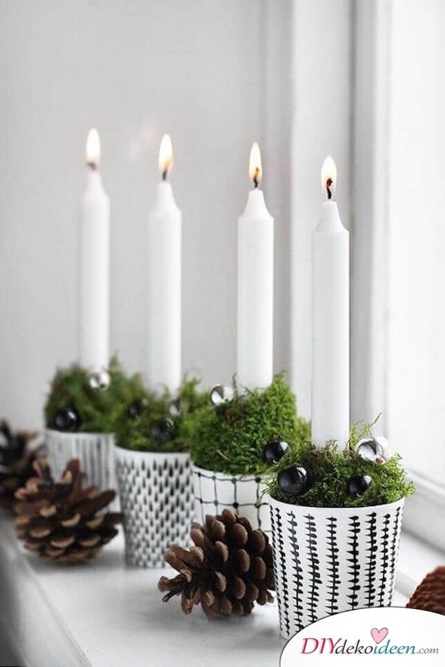DIY Weihnachtsdeko und Bastelideen zu Weihnachten, skandinavische Tischdeko mit Kerzen