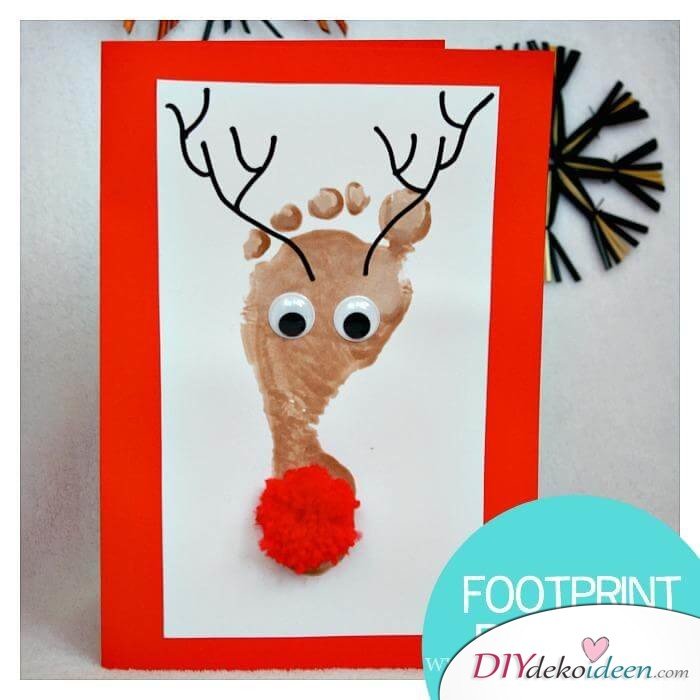 DIY Bastelideen für Weihnachtsbasteln mit Kindern, Geschenke selber machen, Mit Fingerabdrücken und Fußabdrücken basteln