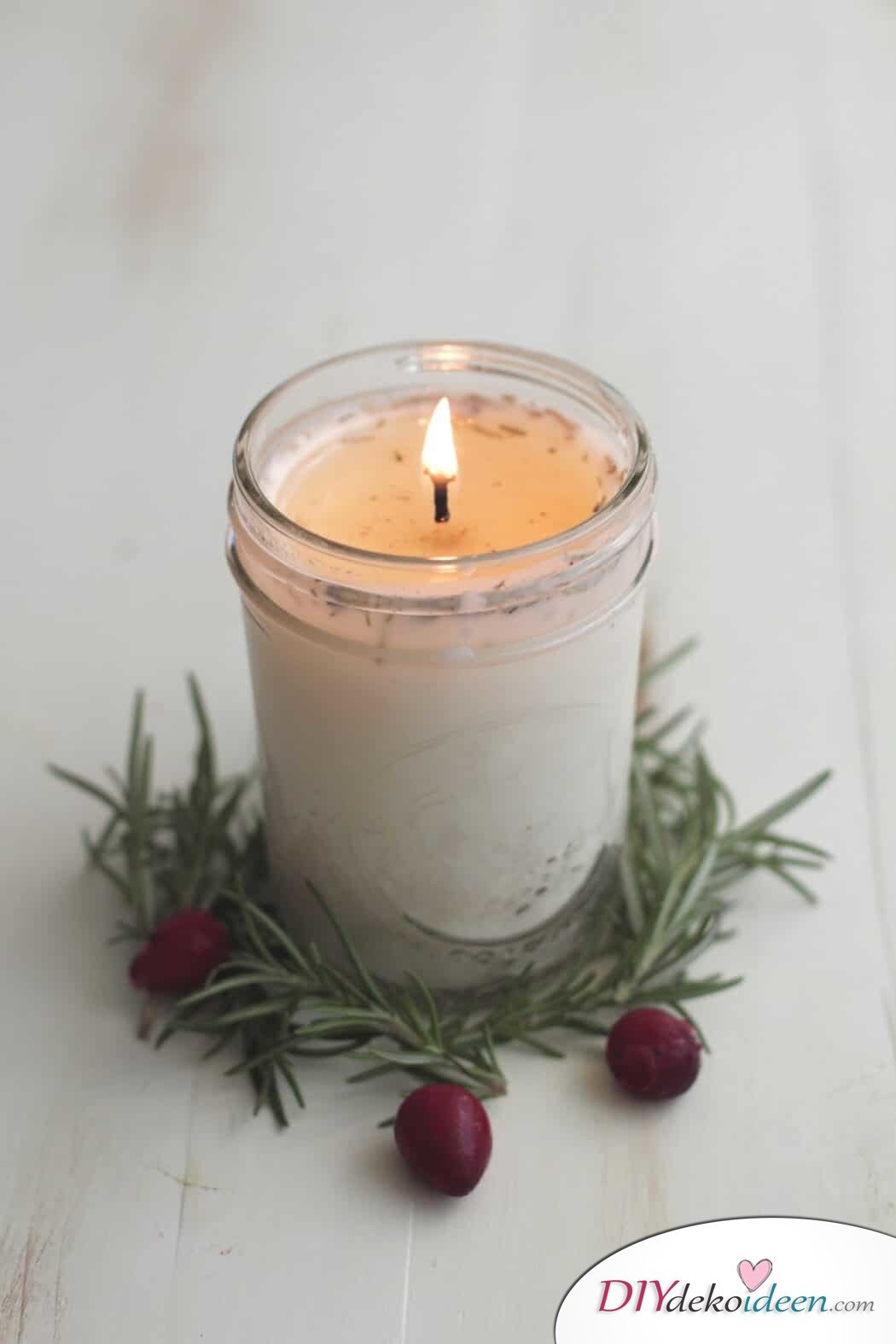 Weckgläser DIY für Weihnachtsgeschenkideen-Lavendel Rosmarin Duftkerze machen