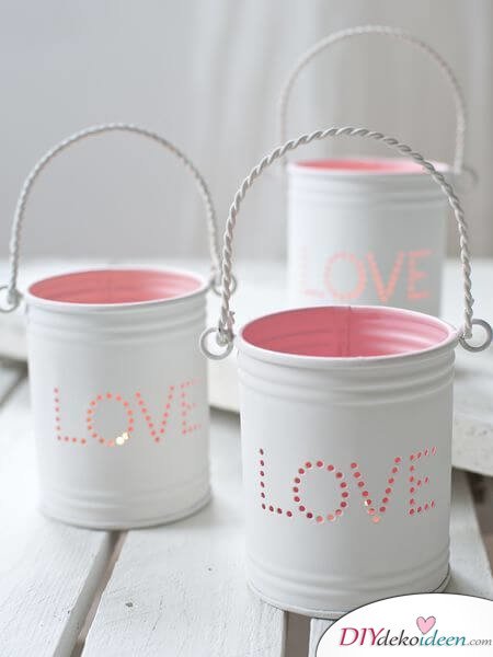 DIY Bastelideen mit Konservendosen - rosane Kerzenhalter - Laternen basteln