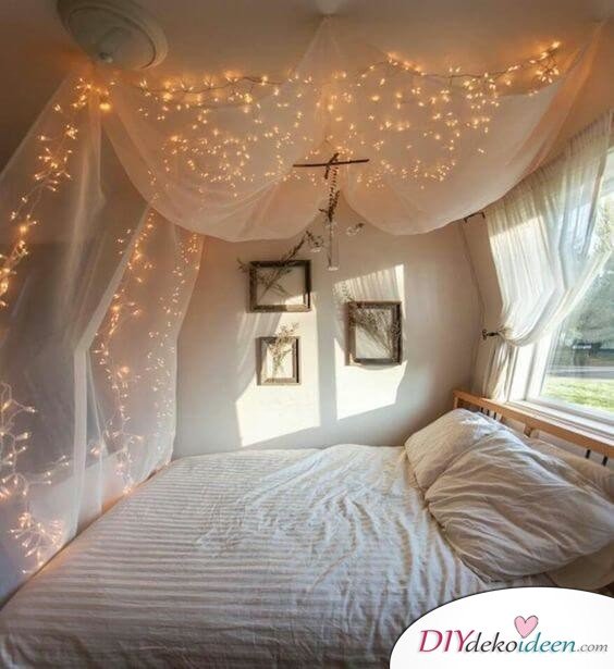 DIY Schlafzimmer Deko-Ideen zum Valentinstag: Deko mit Lichterketten