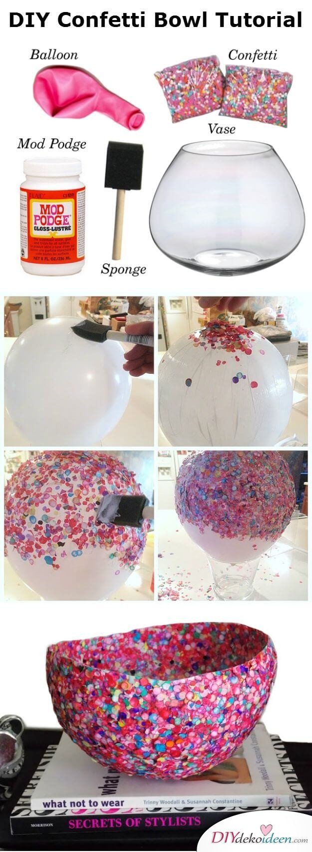 Deko-Schale aus Konfetti machen - DIY Bastelideen mit Luftballons