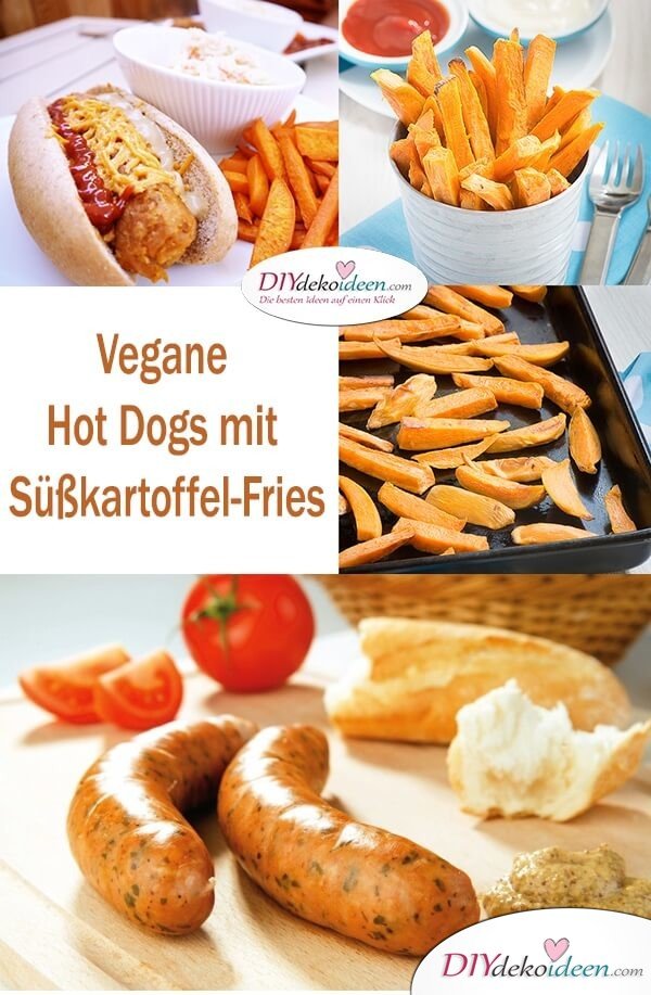 So machst du schmackhafte vegane Hot Dogs mit Süßkartoffel-Fries.
