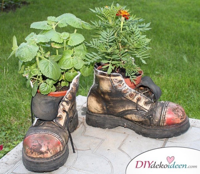 Schuh-Blumentopf – Gartendeko selber machen